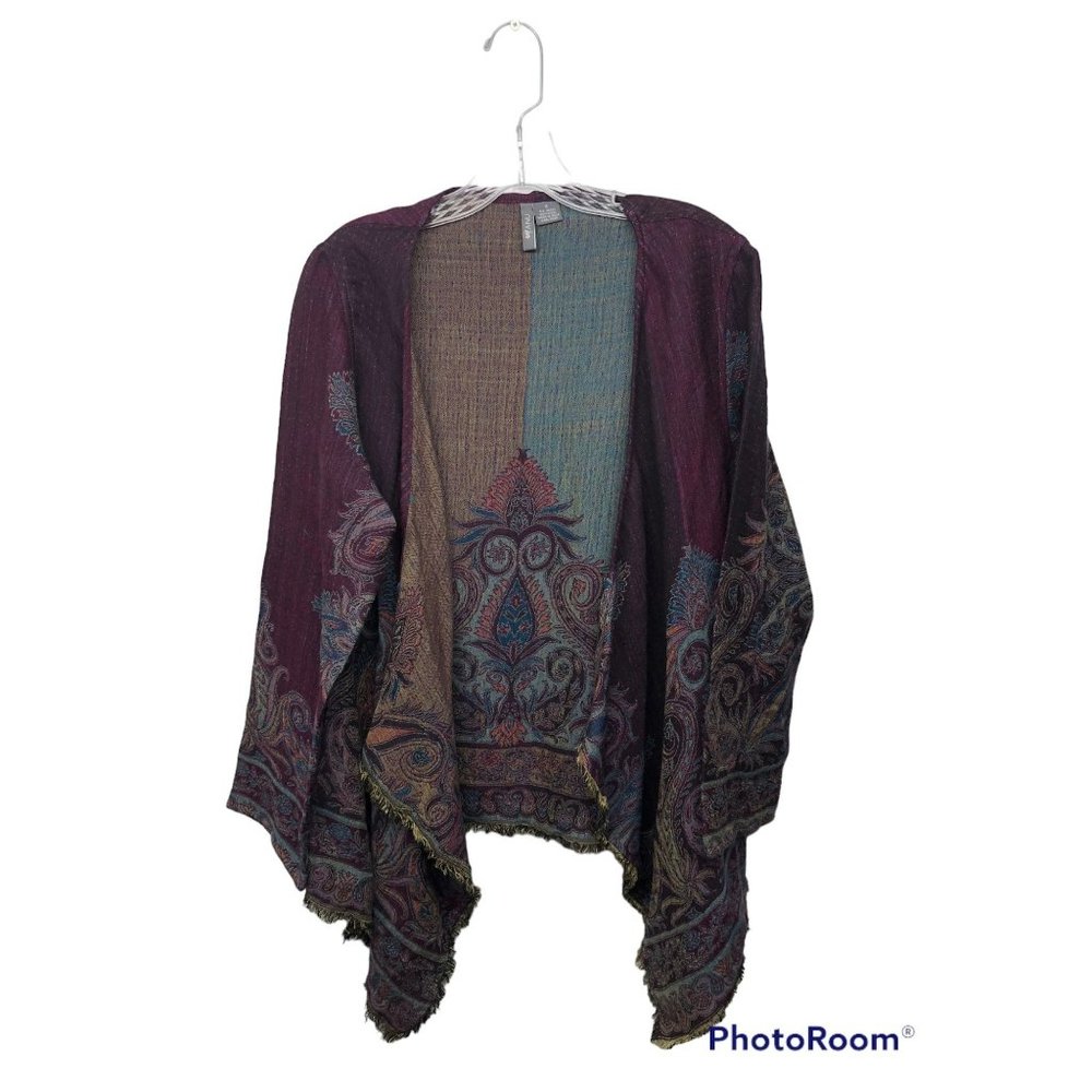 Anu Women's Mumbai Jazz Open Cardigan Blazer Jacket Small Maroon Wool Paisley